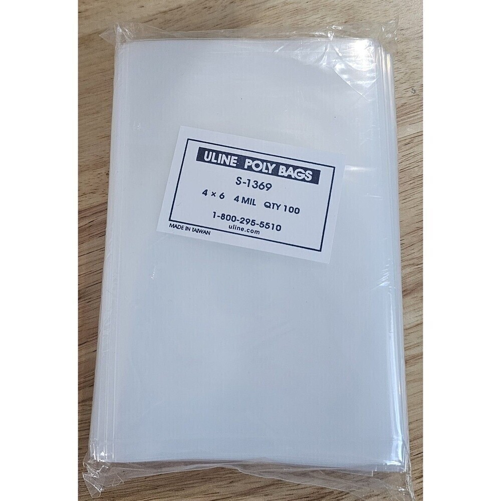 100 Uline S-1369 4 Mil 4"x6" Clear Poly Bags Sleeves NEW